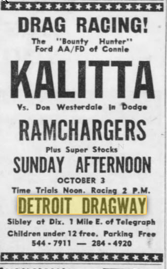 Detroit Dragway - KALITTA AT THE STRIP OCT 1965